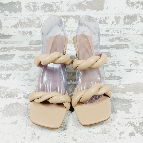New Open Edit Remmy Twisted Strap Beige Square Toe Heeled Sandals W303 - Picture 3 of 16
